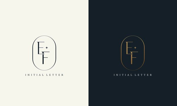 premium EF logo monogram with gold circle frame. luxury initials design minimal modern typeface
