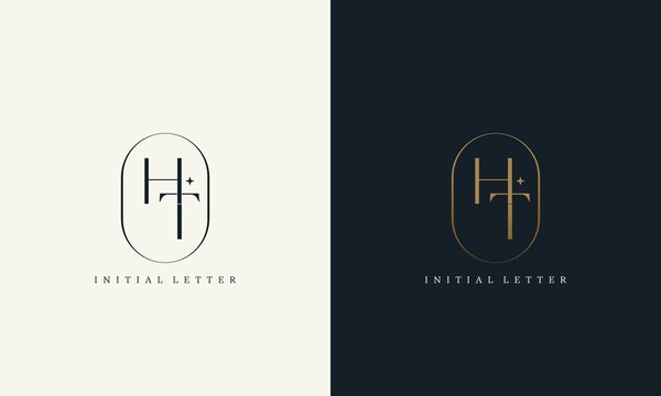 premium HT logo monogram with gold circle frame. luxury initials design minimal modern typeface