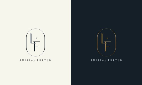 premium LF logo monogram with gold circle frame. luxury initials design minimal modern typeface