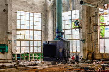 Incinerator in an abandoned factory workshop