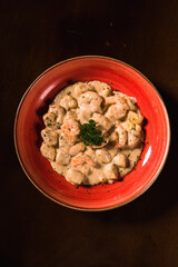 Perfect Pasta Classic Italian Homemade Artisan Bacon Tomato Sauce Sausage Sweet Melted Cheese Onion Chicken Meat Shrimp Menu Gourmet on a Dark Background