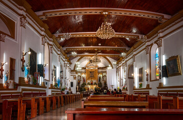 Church of Our Lady of Guadalupe -Interior perspective of the beautiful ornate church in San Cristobal de las Casas in Chiapas, Mexico. The highland town for known for its colonial architecture.