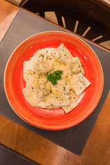 Perfect Pasta Classic Italian Homemade Artisan Bacon Tomato Sauce Sausage Sweet Melted Cheese Onion Chicken Meat Shrimp Menu Gourmet on a Dark Background