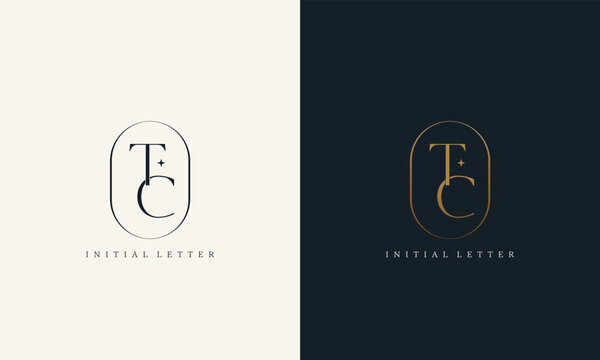 premium TC logo monogram with gold circle frame. luxury initials design minimal modern typeface