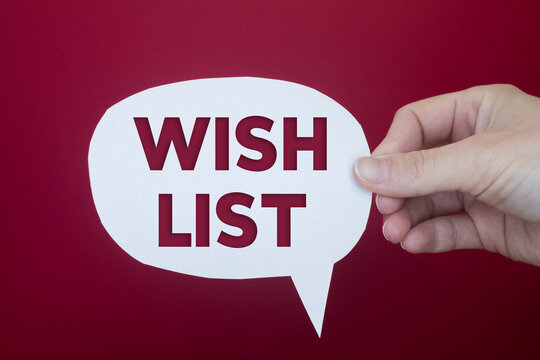 Speech bubble in front of colored background with Wish List text.