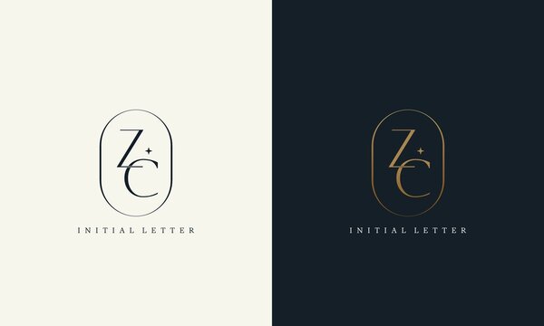 premium ZC logo monogram with gold circle frame. luxury initials design minimal modern typeface