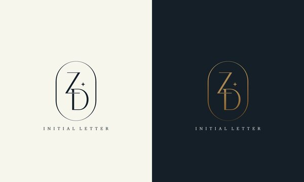 premium ZD logo monogram with gold circle frame. luxury initials design minimal modern typeface