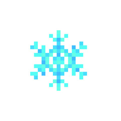 Snowflake pixel art 8-bit icon. Design for greeting card, logo, sticker, web, mobile app.isolated vector illustration. 