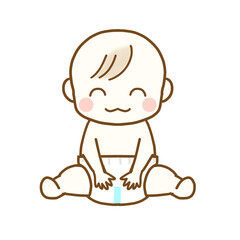 オムツをしておすわりする赤ちゃん