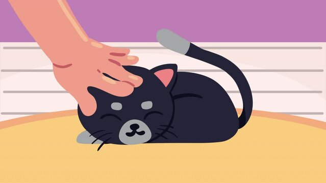 cute little black cat animation