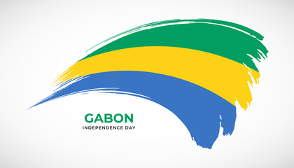 Hand drawing brush stroke flag of Gabon with painting effect vector illustration