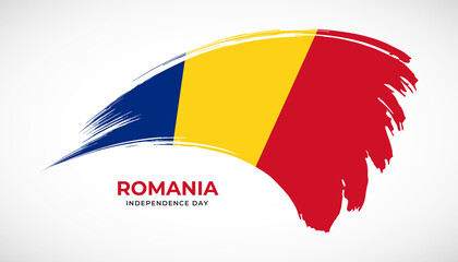 Hand drawing brush stroke flag of Romania with painting effect vector illustration
