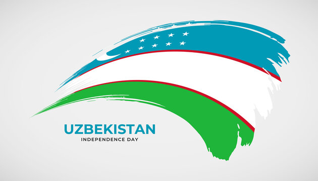 Hand drawing brush stroke flag of Uzbekistan with painting effect vector illustration
