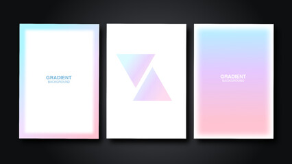 Set of geometric shapes with light abstract blurred color gradients backgrounds.  Futuristic templates collection for brochures, posters, banners, flyers and cards. Vector