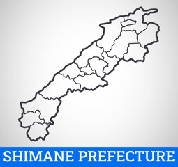 Vector outline map of Shimane Prefecture, Japan. Graphic illustration.	