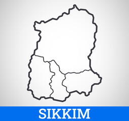 Vector Simple outline map of Sikkim, India. Graphic illustration.