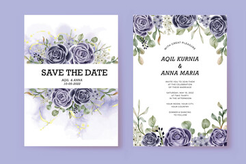 Printflower rose indigo wedding invitation card