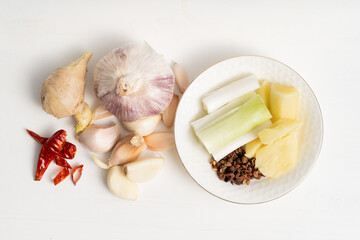 Home-cooked meat stew seasoning on a solid background