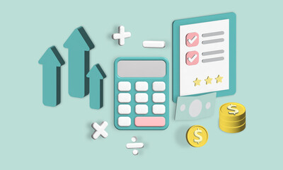 calculator financial business marketing chart 3d illustration.