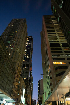 Beautiful night landscape downtown cityscape view of Sydney city, high rise buildings, Sydney CBD, Australia