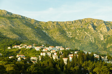 city of Mlini -Croatia, located at the foot of the mountains, summer, sunny day,
