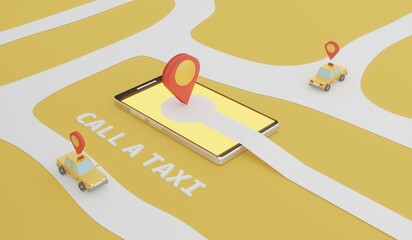 Smartphone with online taxi ordering service app concept.3d rendering © naito29