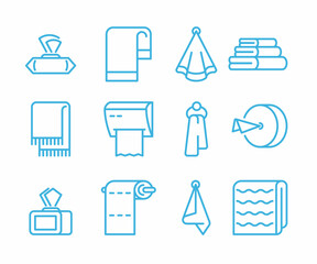 towel icons. toilet roll paper bathroom napkins for hygiene. Vector thin line symbols