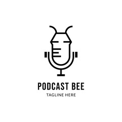 podcast bee logo template design vector