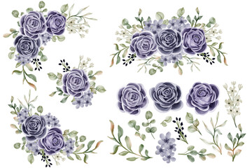 flower rose indigo arrangement with flower isolated leaf and flower isolated clipart