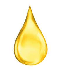 Drop of golden oily liquid on white background