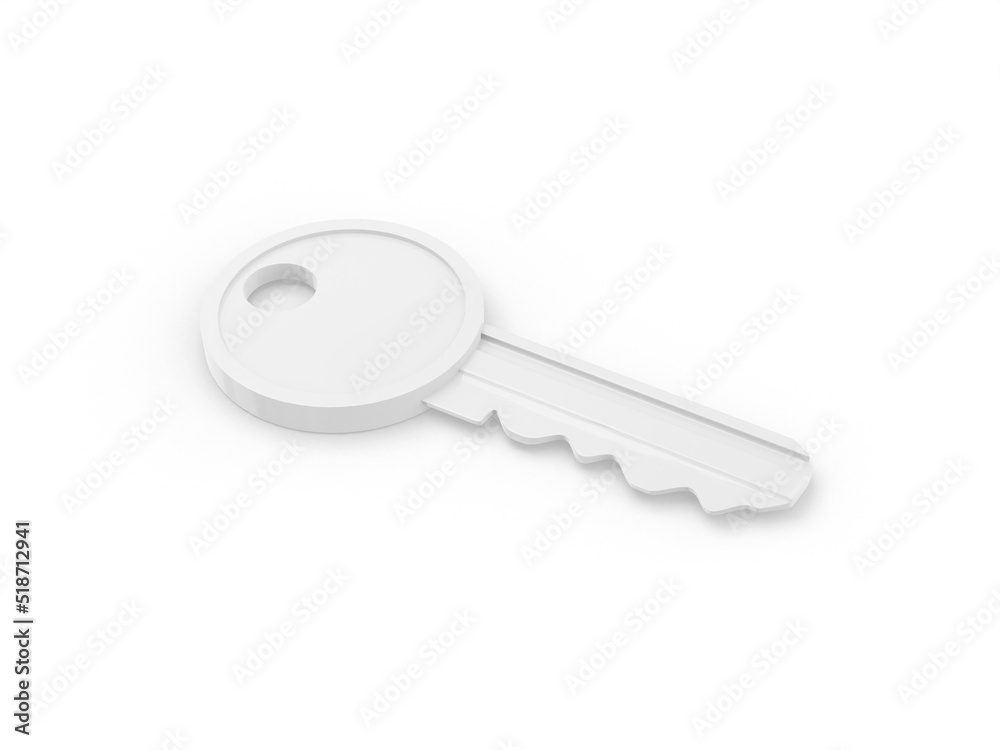 Poster white single color key on surface on white monochrome background. minimalistic design object. 3d ren