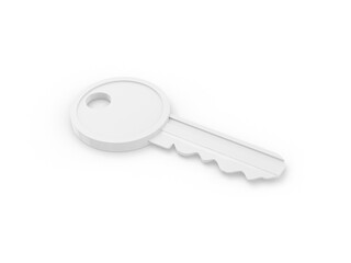 White single color key on surface on white monochrome background. Minimalistic design object. 3d rendering icon ui ux interface element.