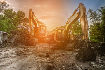 Construction with backhoe
