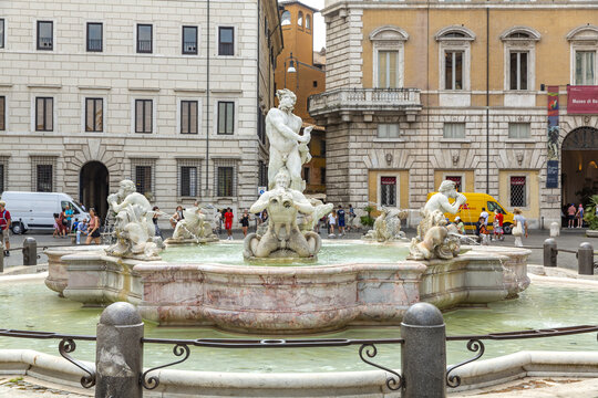 ROME, ITALY, 2021 August 18: Beautiful view on Piazza Navona in Rome, Italy