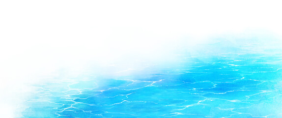 Fototapeta na wymiar コピースペースのある水面の背景イラスト　水彩背景　海の風景イラスト　水面と波