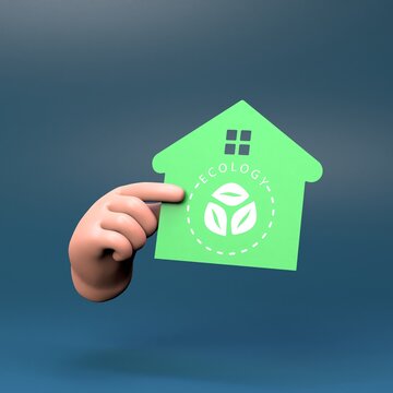 Hand holding ECO icon. Ecology and conservation of the planet. 3d render illustration.