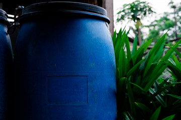 Blue plastic tanks for clean water containers are usually found in homes