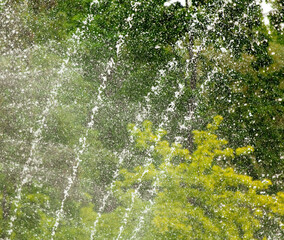 Splashes of water in the fountain in the park.