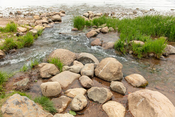 Stones and grass on a small river.