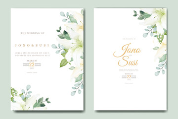 Watercolor lily floral wedding invitation card 