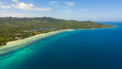Aerial seascape with beautiful beach. Bohol, Anda, Philippines. Summer and travel vacation concept.