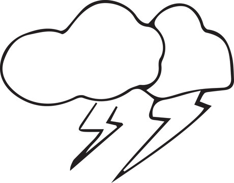 Thunderclouds, hand-drawn. Hand-drawn doodles illustration.
Line art.