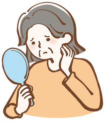 肌の調子が気になるシニア女性　イラスト