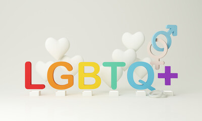 Hands holding, LGBTQ people isolated. cartoon character with globe. Concept of homosexual, gay community, tolerant LGBTQ society. Lesbians and gays as representatives of LGBT people. -3d render
