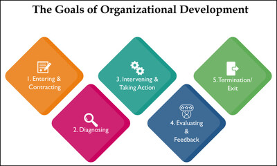 Goals of Organizational Development with Icons in an Infographic template