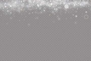 Glow effect. Vector illustration. Christmas dust flash. Snow is falling. Snowflakes.