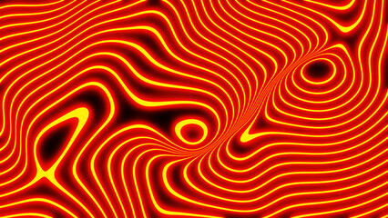 Abstract neon glowing background, 3D orange fantasy lines on black striped modern technology and science design, 3D render illustration. - obrazy, fototapety, plakaty