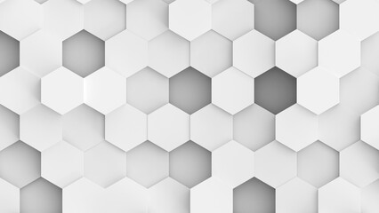Abstract 3D geometric background, white grey hexagons shapes, 3D honeycomb pattern render illustration. 