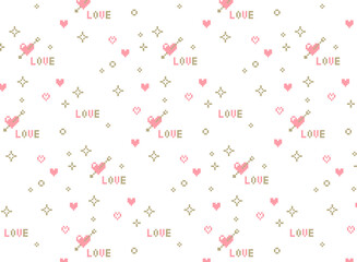 ハートのピクセルイラストのシームレスなパターン