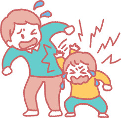 癇癪をおこして大人を叩く子供のイラスト